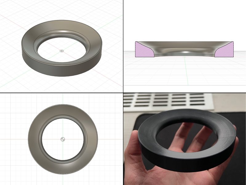 Работа Layer Lab: кольцо с вогнутым профилем — 3D-модель, разрез и напечатанная деталь