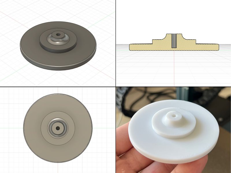 Работа Layer Lab: диск со ступицей и центральным отверстием — 3D-модель, разрез и напечатанная деталь